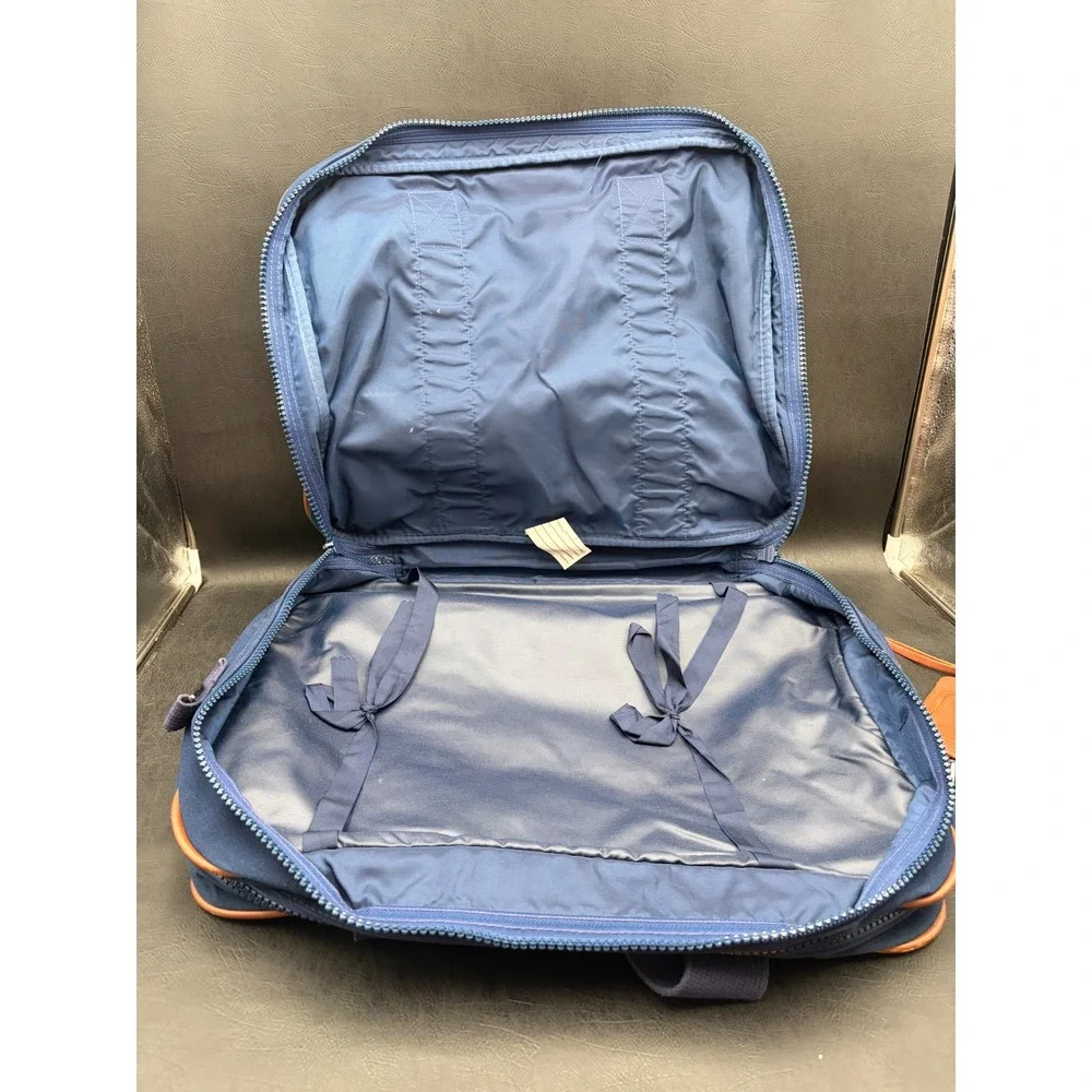 Vintage Lands End Deluxe Square Rigger Navy Blue Canvas Leather Briefcase Bag